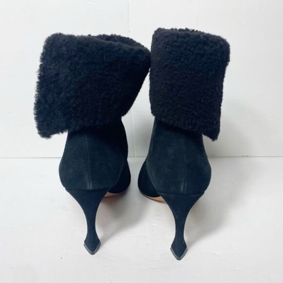 Alexandre Birman Mirabella 85 Curvy Shearling Suede Booties IT 39 / US 8-8.5 Bla - Picture 9 of 16